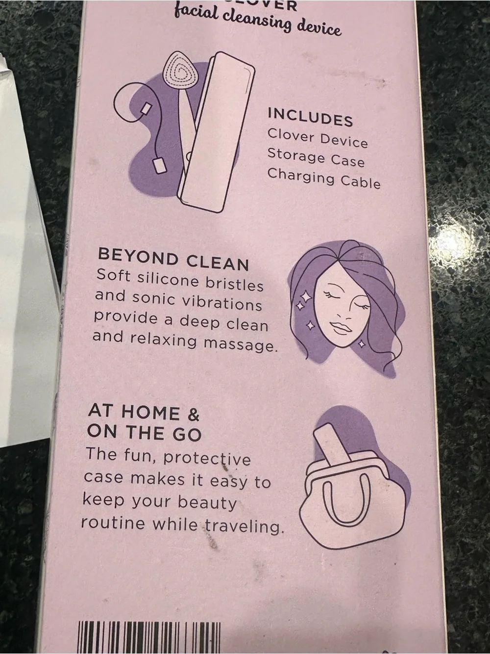 Pop Sonic Clover Facial Cleansing brush device Lavender w floral case NEW facial
